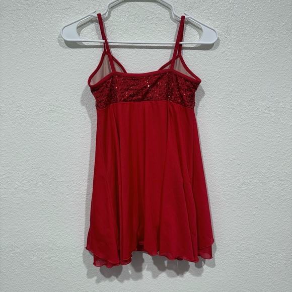 kids ice figure skating red sequins salsa ruffles cami dance dress - Picture 4 of 8